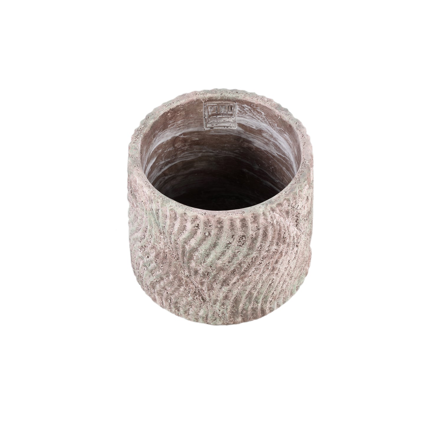 Diesel Grijze Ronde Cementpot Met Golflijnen Ruw L Set van 6 Stuks - 6 Sets 18x18x18 cm