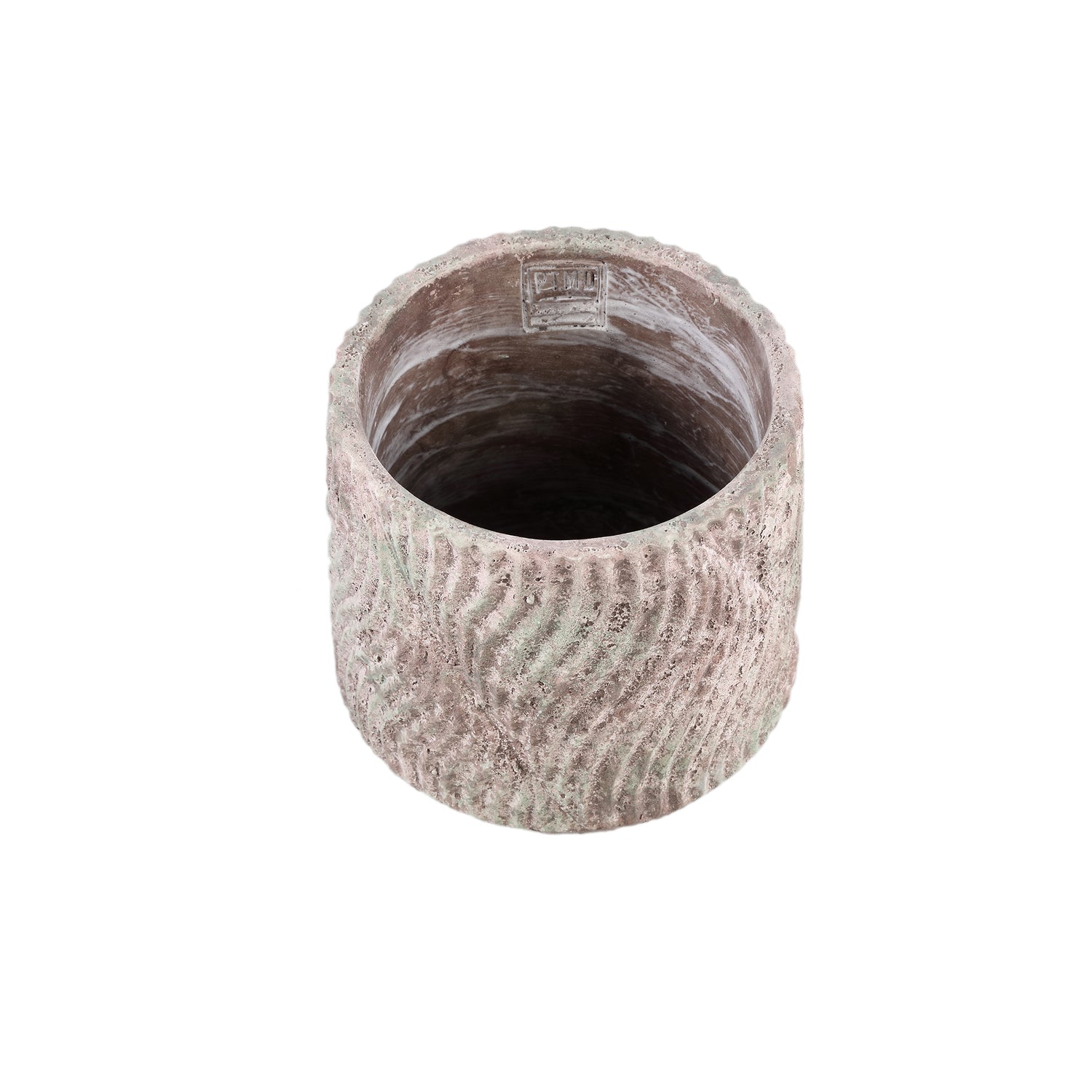 Diesel Grijze Ronde Cementpot Met Golflijnen Ruw L Set van 6 Stuks - 6 Sets 18x18x18 cm