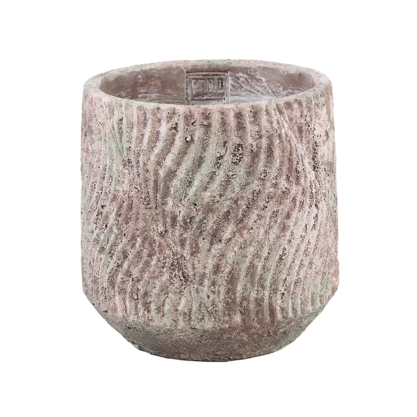 Diesel Grijze Ronde Cementpot Met Golflijnen Ruw L Set van 6 Stuks - 6 Sets 18x18x18 cm