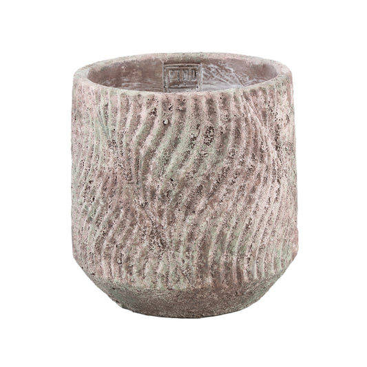 Diesel Grijze Ronde Cementpot Met Golflijnen Ruw L Set van 6 Stuks - 6 Sets 18x18x18 cm