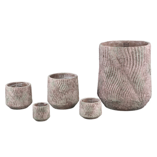 Diesel Grijze Ronde Cementen Pot Met Golflijnen Hoog M 36x31x31 cm