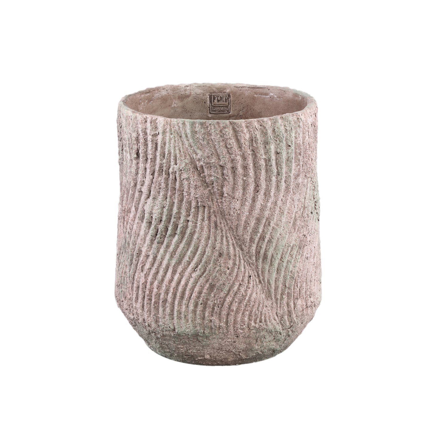 Diesel Grijze Ronde Cementen Pot Met Golflijnen Hoog M 36x31x31 cm