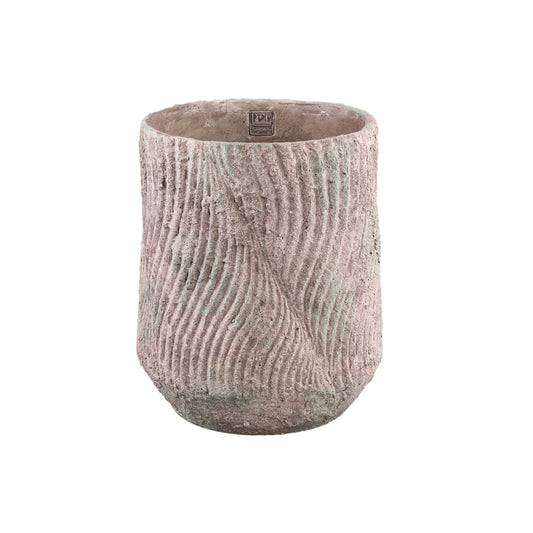 Diesel Grijze Ronde Cementen Pot Met Golflijnen Hoog M 36x31x31 cm
