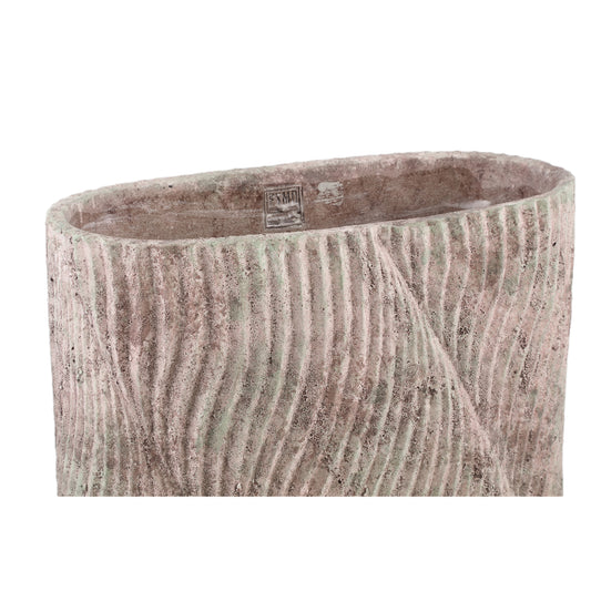 Diesel Grijze Ovale Cementpot Met Golflijnen Ruw L 36x40x20 cm