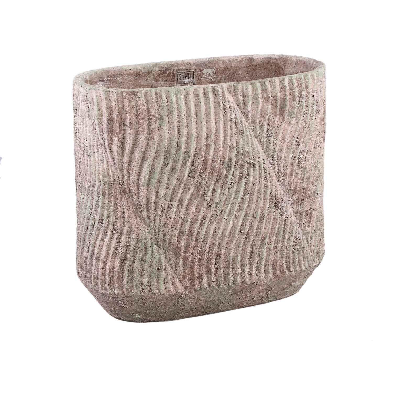 Diesel Grijze Ovale Cementpot Met Golflijnen Ruw L 36x40x20 cm