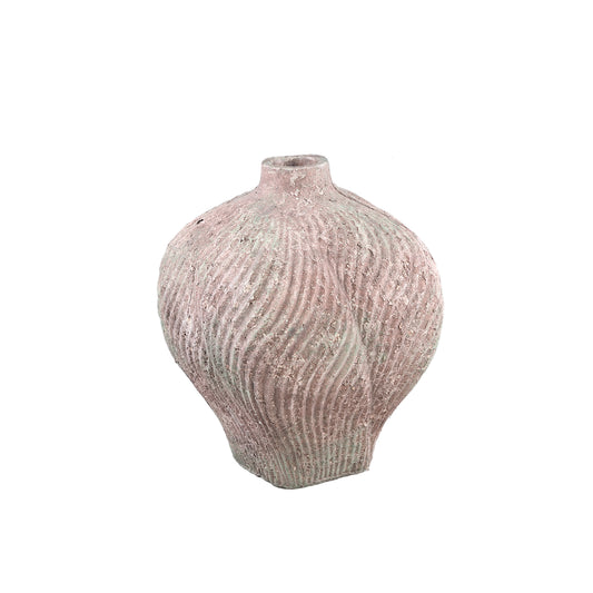 Diesel Grey Round Cement Vase Wavy Lines High S