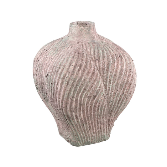 Diesel Grey Round Cement Vase Wavy Lines High L