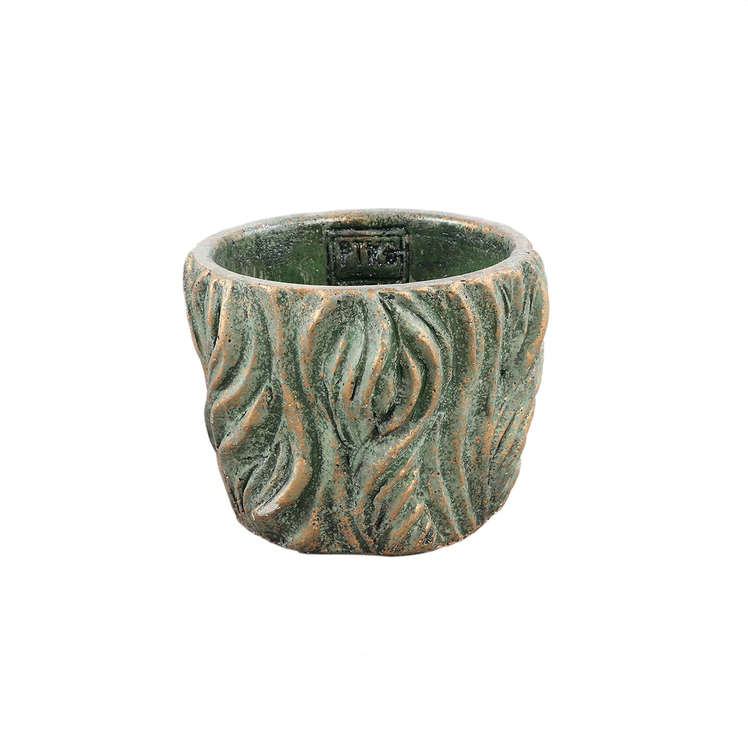 Alexio Groen Ronde Cementpot met Golflijnen Set van 12 Stuks - 12 Sets 9x12x12 cm