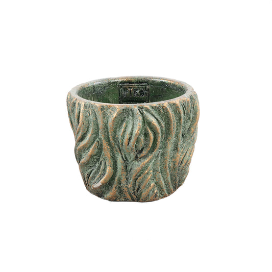 Alexio Groen Ronde Cementpot met Golflijnen Set van 12 Stuks - 12 Sets 9x12x12 cm