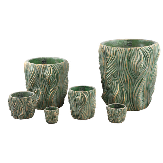 Alexio Groen Ronde Cementpot Met Golflijnen Laag XL 30x30x30 cm