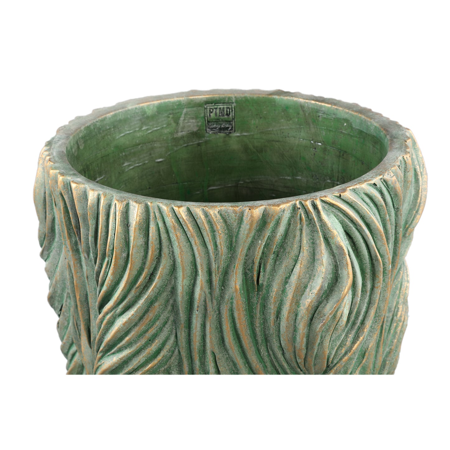 Alexio Green Round Cement Pot Wavy Lines Low XXL
