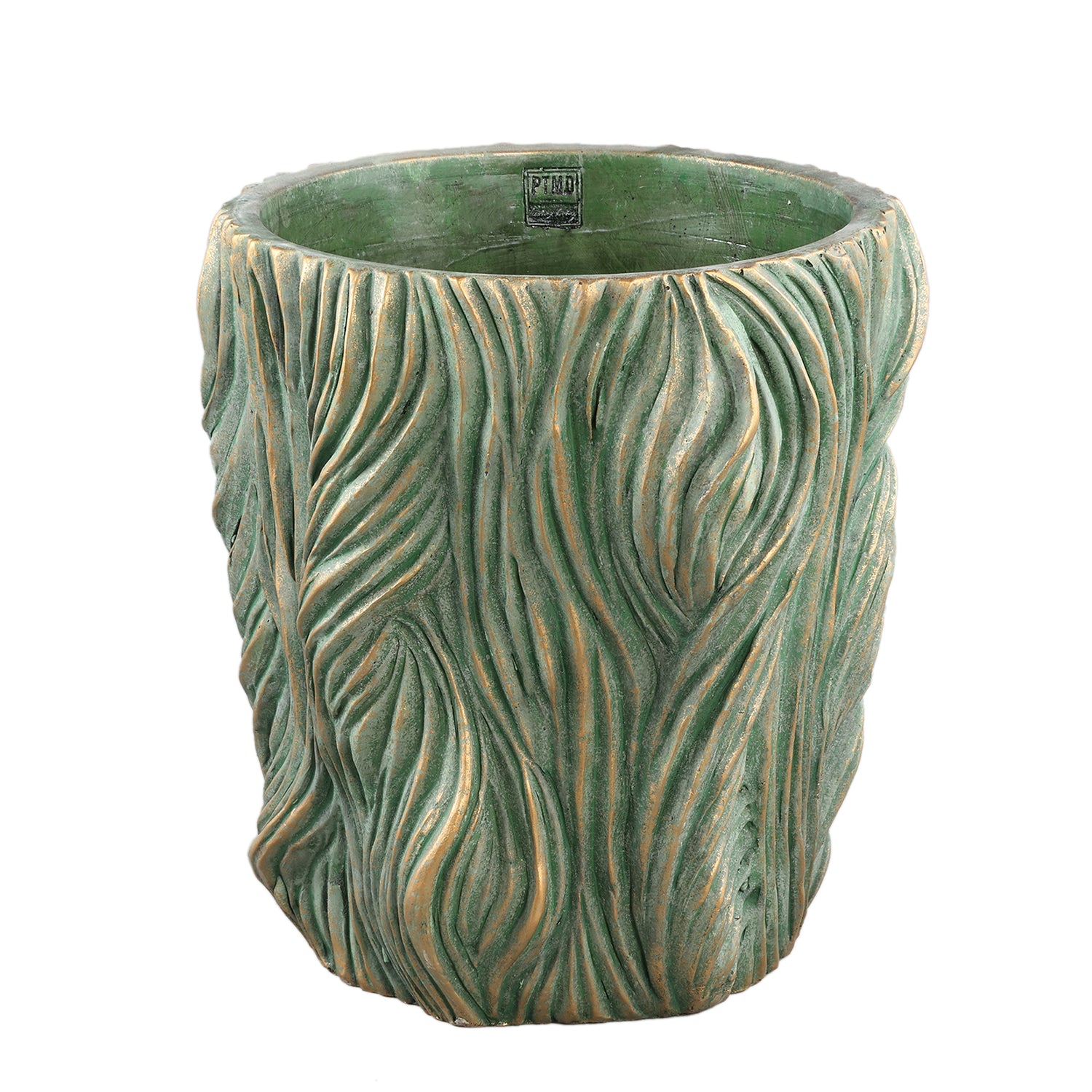 Alexio Groene Ronde Cementen Pot met Golvende Lijnen Laag XXL 40x40x40 cm