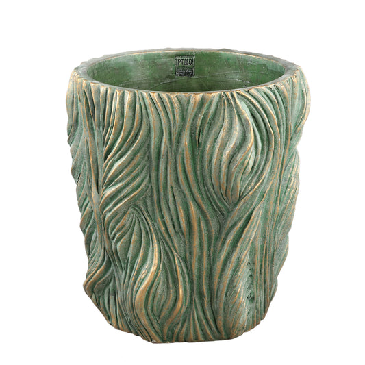 Alexio Groene Ronde Cementen Pot met Golvende Lijnen Laag XXL 40x40x40 cm