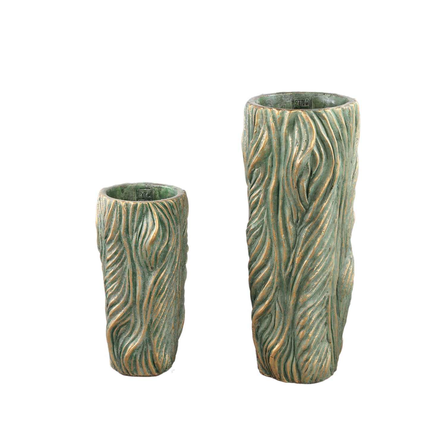Alexio Groene Ronde Cementpot Met Golvende Lijnen Set van 4 30x16x16 cm