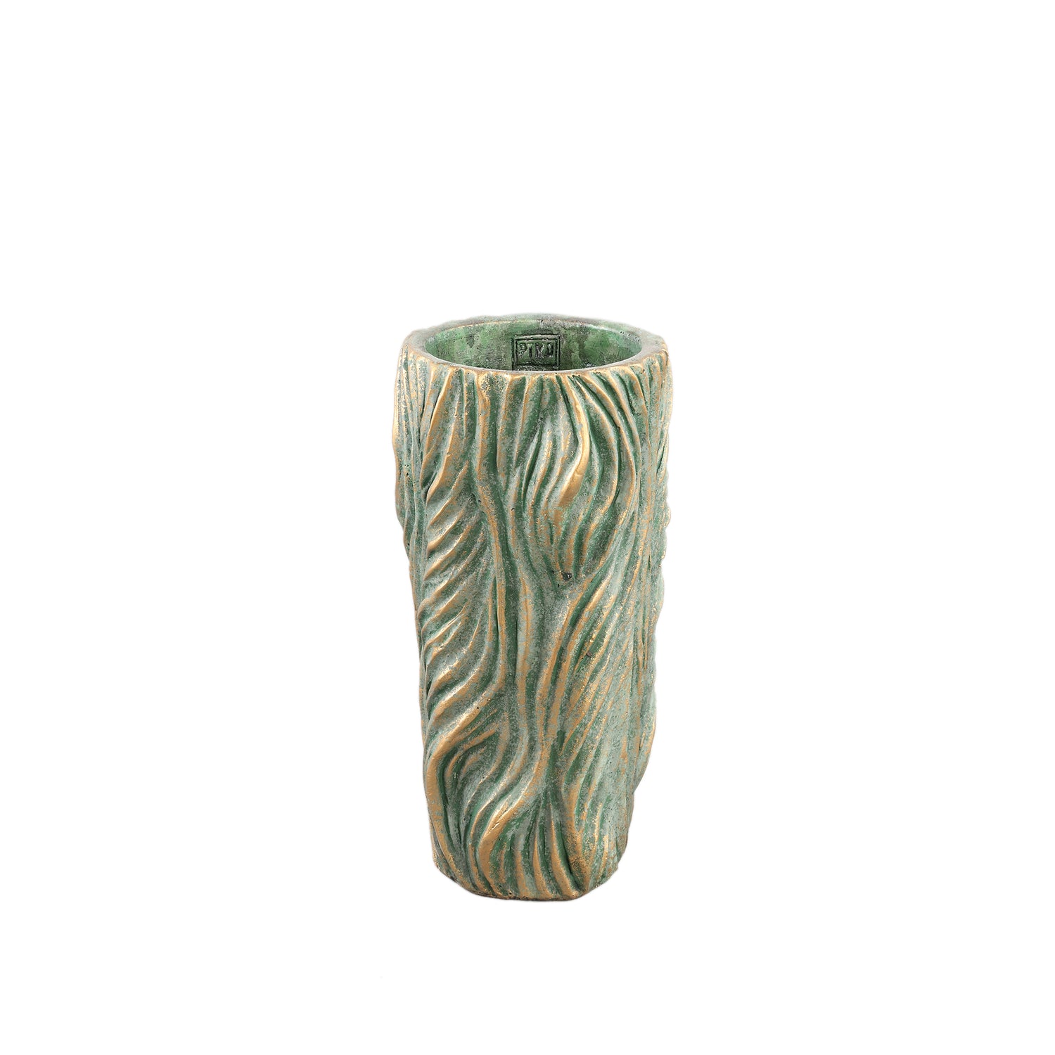Alexio Groene Ronde Cementpot Met Golvende Lijnen Set van 4 - 4 Sets 30x16x16 cm