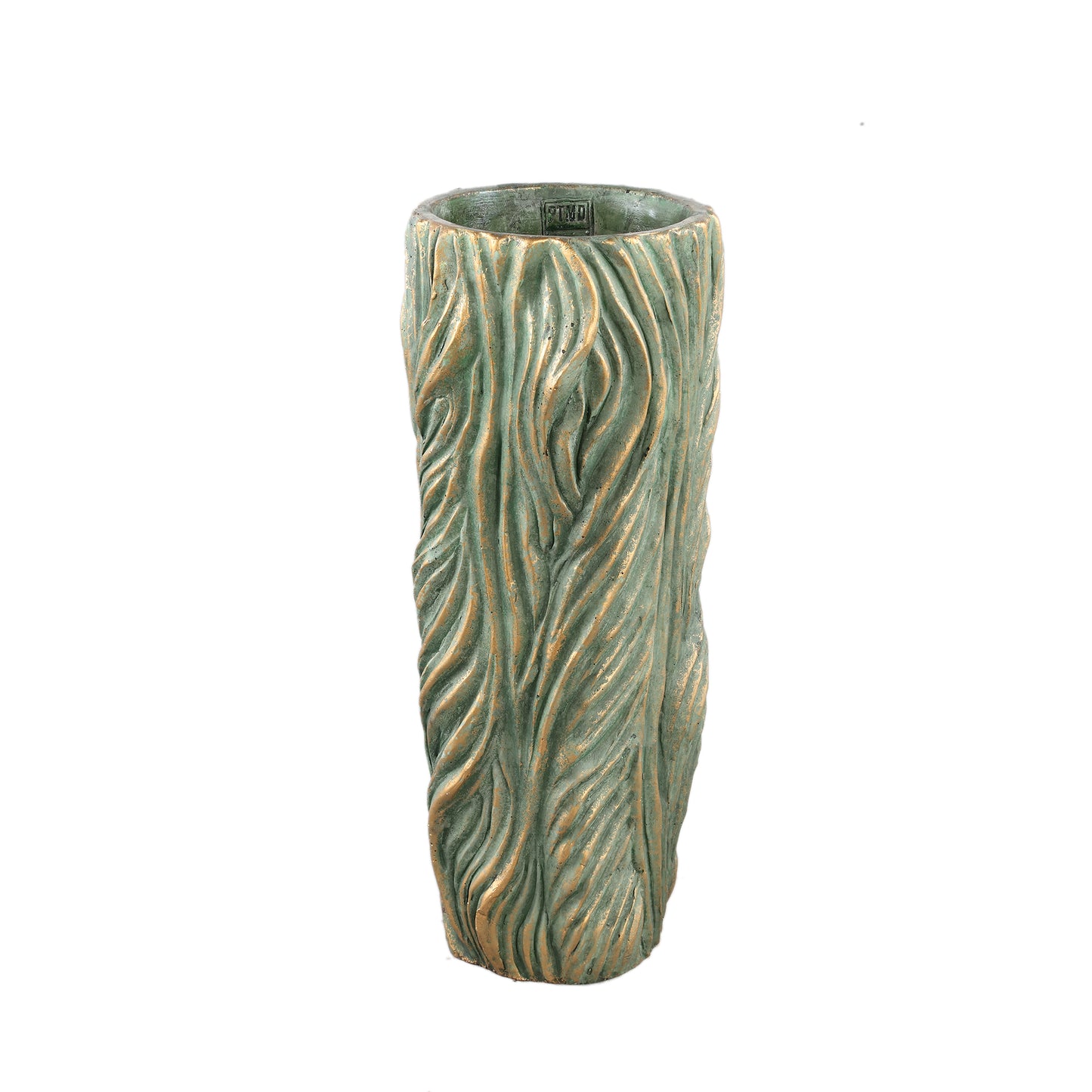 Alexio Green Round Cement Pot Wavy Lines High L