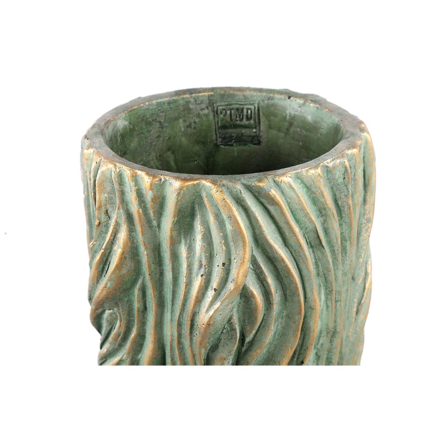 Alexio Green Round Cement Pot Wavy Lines High L