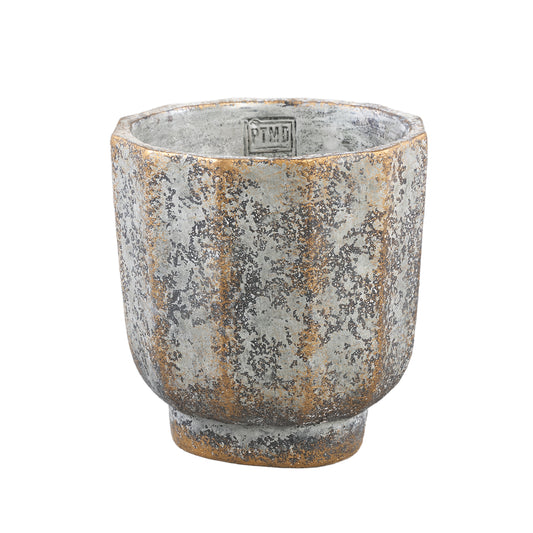 Akil Grijze Ronde Cementpot Ruwe Afwerking L - Set van 6 18x18x18 cm