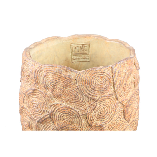 Jaimme Bruine Ronde Cementpot Circles L – Set van 6 Stuks - 6 Sets 18x18x18 cm