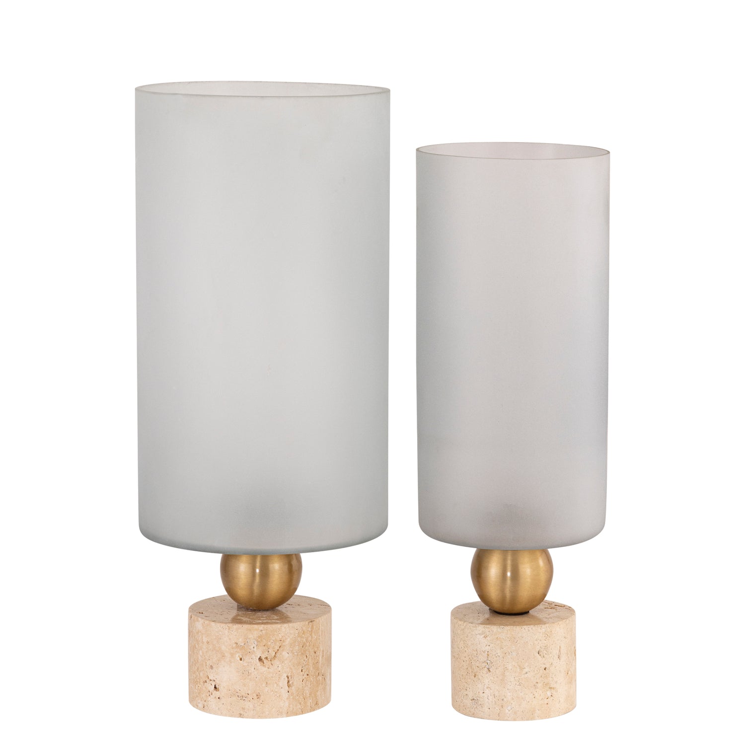 Levee Wit Glazen Windlicht met Travertijn Voet S 45x15x15 cm
