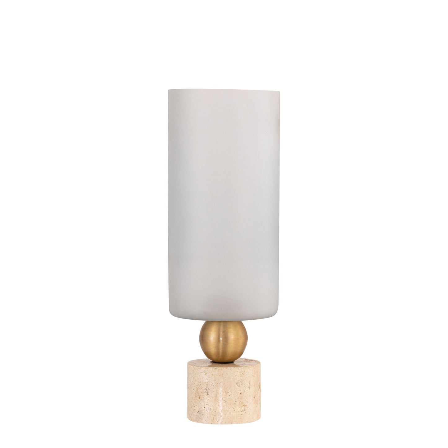 Levee Wit Glazen Windlicht met Travertijn Voet S 45x15x15 cm