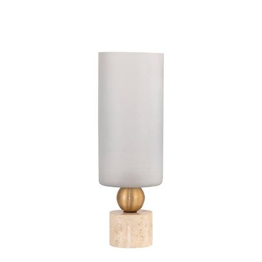 Levee Wit Glazen Windlicht met Travertijn Voet S 45x15x15 cm