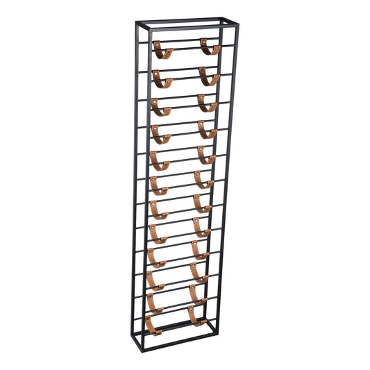 Kyrann Black Rectangle Iron Wine Rack With Leather
