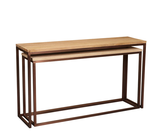 Zoah Koperen Mango Wood Rechthoekige Bijzettafel Set van 2 85x149x41 cm