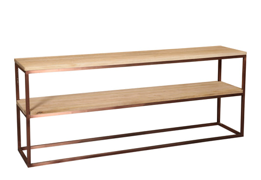 Zoah Koperen Mango Hout Bijzettafel Met Dubbel Niveau 80x200x45 cm