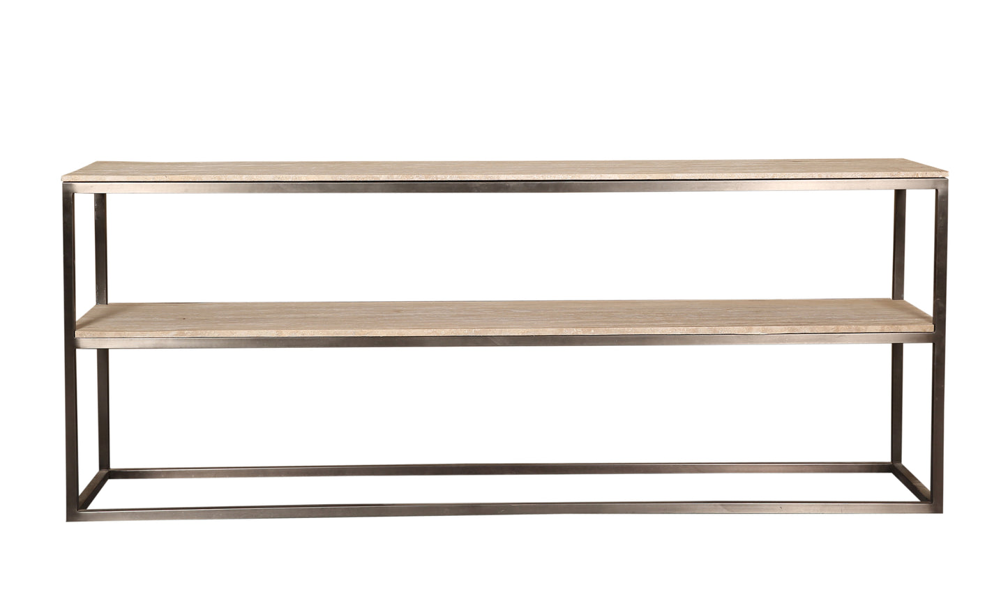 Zoah Black Travertine Double Level Sidetable