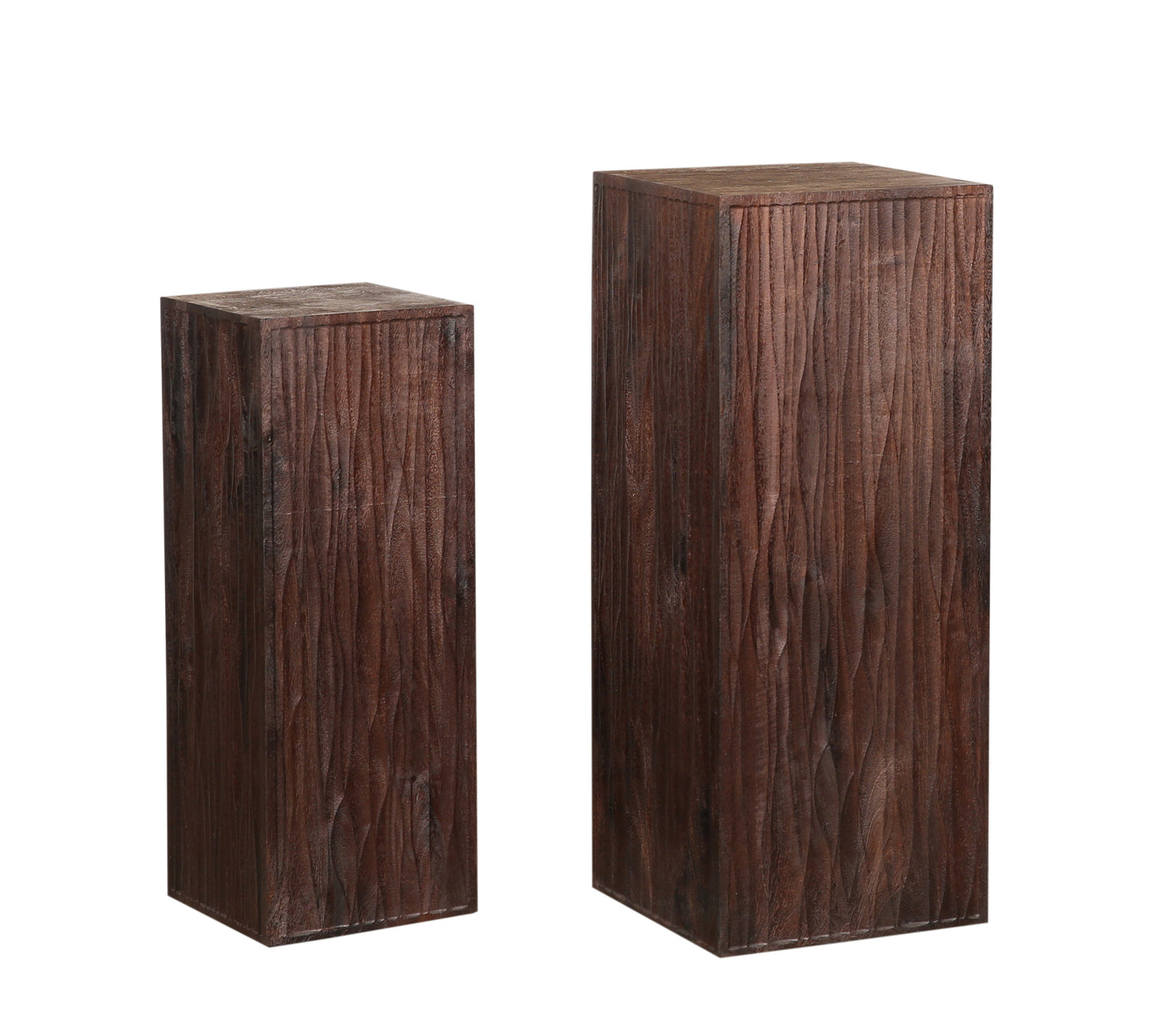 Riko Bruine Mangohout Zuil met Golvende Carving Set van 2 90x35x35 cm