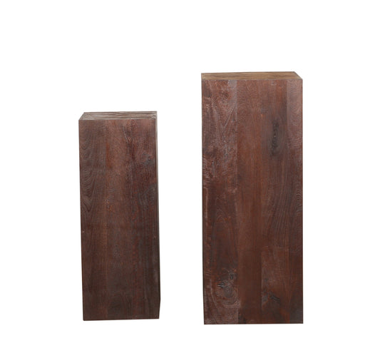 Kyro Bruine Gezoet Mangowood Zuil Set van 2 90x35x35 cm