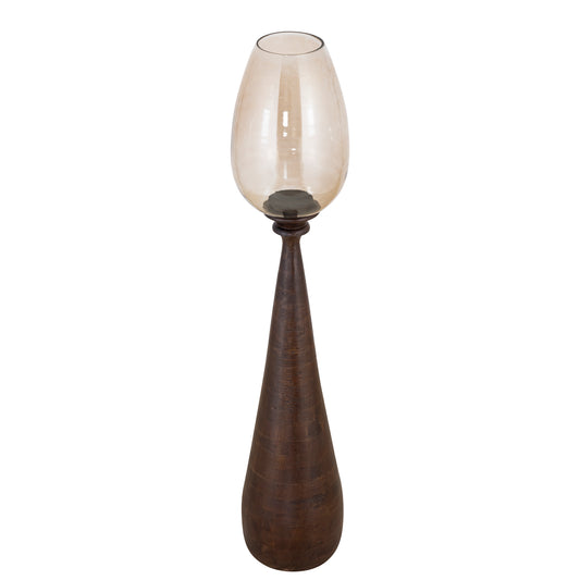 Midi Bruin Mangohout Windlicht met Glans Glas L 130x25x25 cm