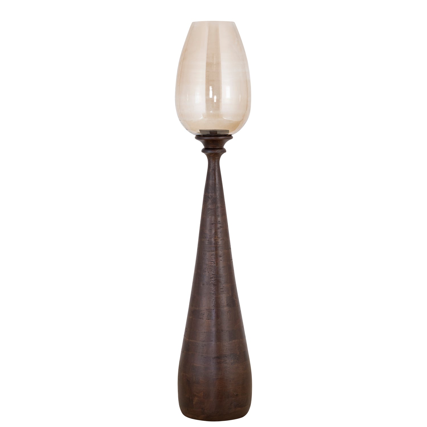 Midi Bruin Mangohout Windlicht met Glans Glas L 130x25x25 cm