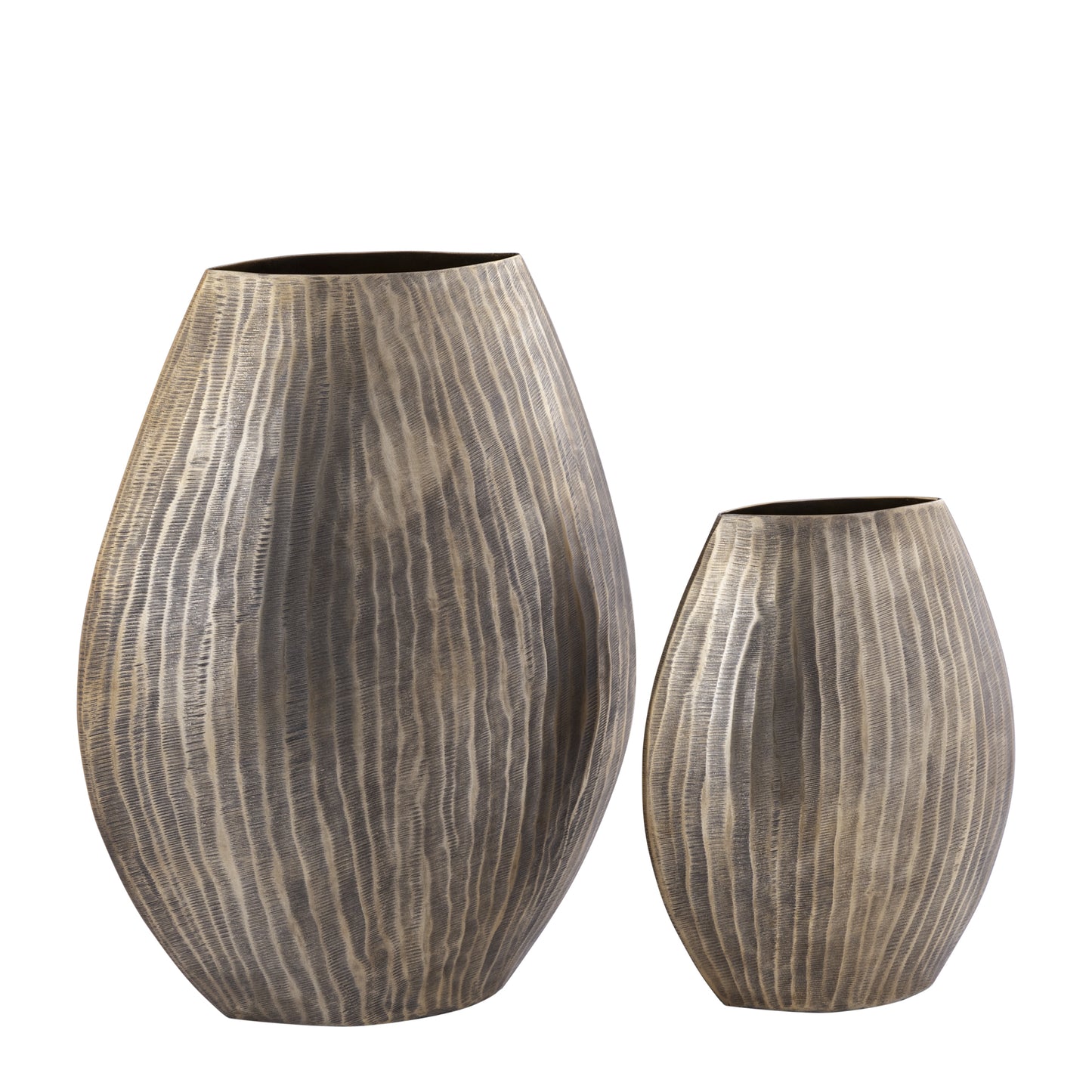 Jowad Antique Gold Aluminium Pot Ovaal Rib Set van 2 31.5x25x11 cm