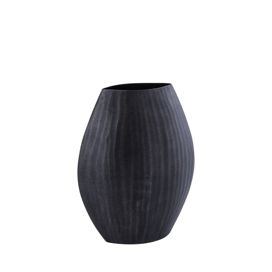 Jowad Grafiet Aluminium Pot Geribd Hoog Ovaal Set van 2 - 2 Sets 31.5x25x11.5 cm