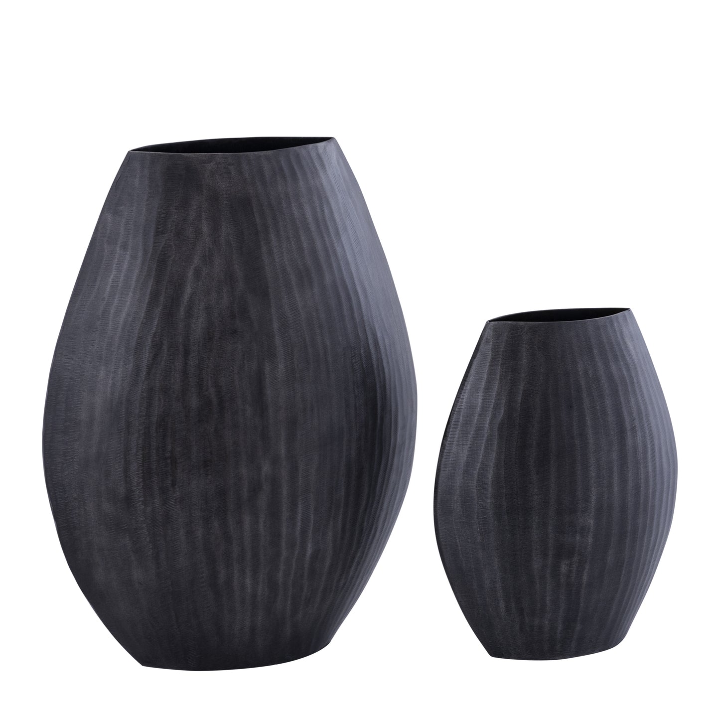 Jowad Grafiet Aluminium Pot Geribd Hoog Ovaal Set van 2 31.5x25x11.5 cm