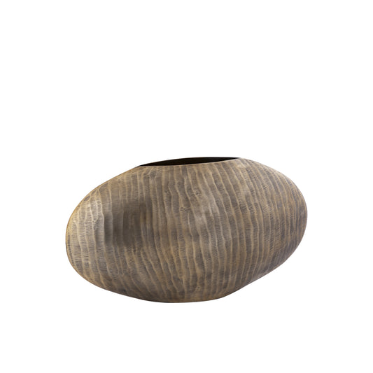 Jowad Antique Gold Aluminium Pot Ribbelstructuur Laag Ovaal Set van 2 - 2 Sets 26x45x12.5 cm