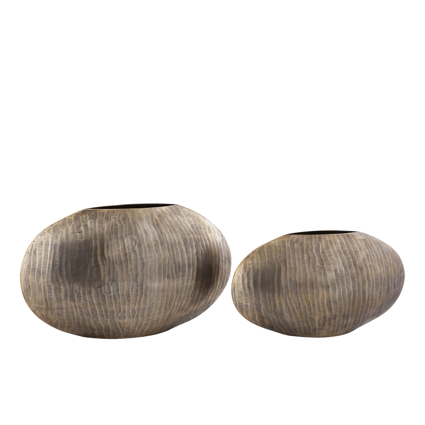 Jowad Antique Gold Aluminium Pot Ribbelstructuur Laag Ovaal Set van 2 26x45x12.5 cm