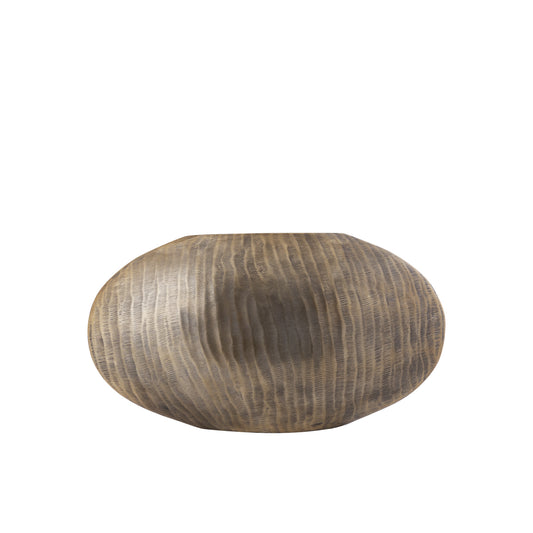 Jowad Antique Gold Aluminium Pot Ribbelstructuur Laag Ovaal Set van 2 - 2 Sets 26x45x12.5 cm