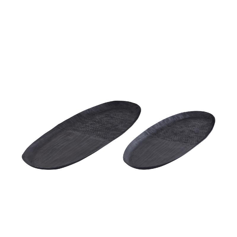 Jowad Graphite Aluminium Schaal Geribd Ovaal L Set van 2 2.5x60.5x25.5 cm