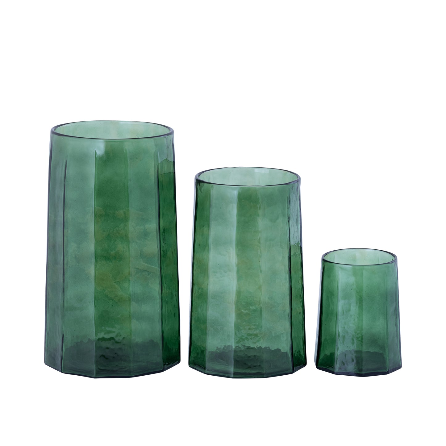 Pernella Groen Geribbed Glas Windlicht Set van 2 27.5x17.5x17.5 cm