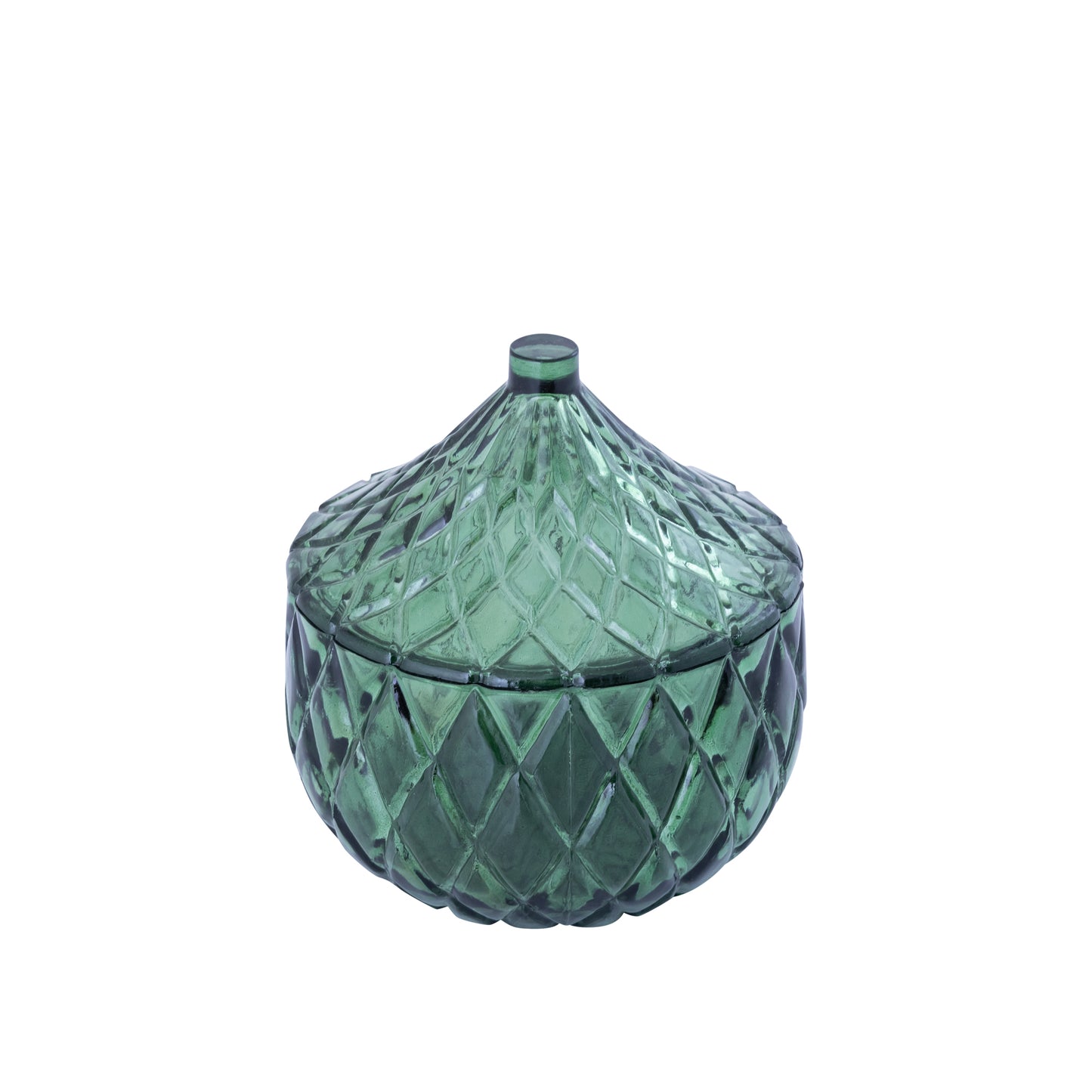 Delali Groene Glazen Opbergdoos Diamant Patroon L Set van 4 - 4 Sets 16x15x15 cm