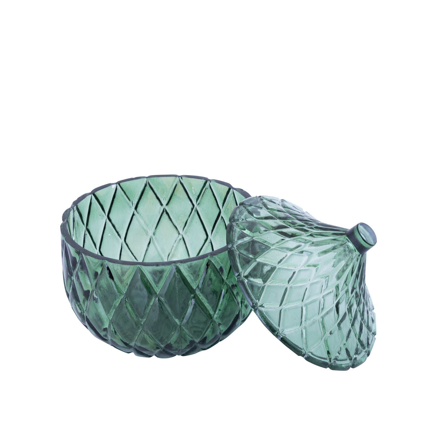 Delali Groene Glazen Opbergdoos Diamant Patroon L Set van 4 - 4 Sets 16x15x15 cm