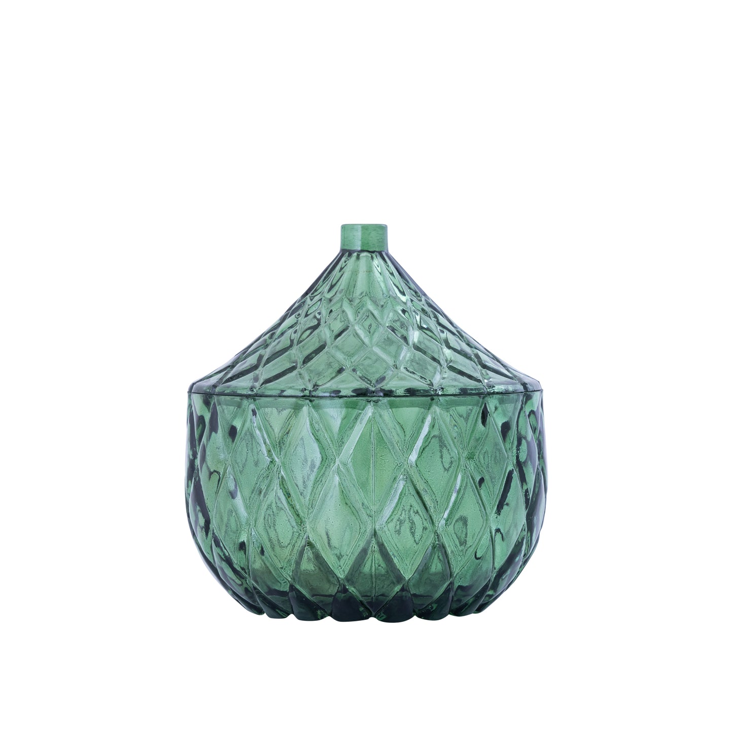 Delali Groene Glazen Opbergdoos Diamant Patroon L Set van 4 - 4 Sets 16x15x15 cm