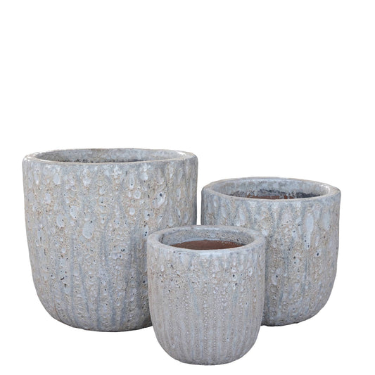 Darron White Round Ceramic Pot With Lines Low SV3