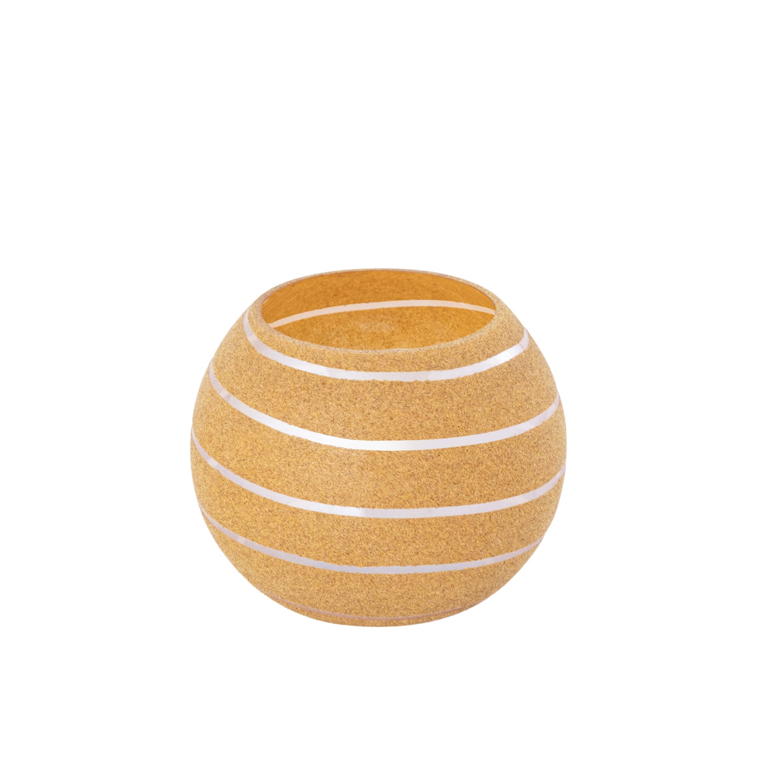 Numair Geel Rond Glazen Windlicht Flocked Set van 6 - 6 Sets 11x12x12 cm