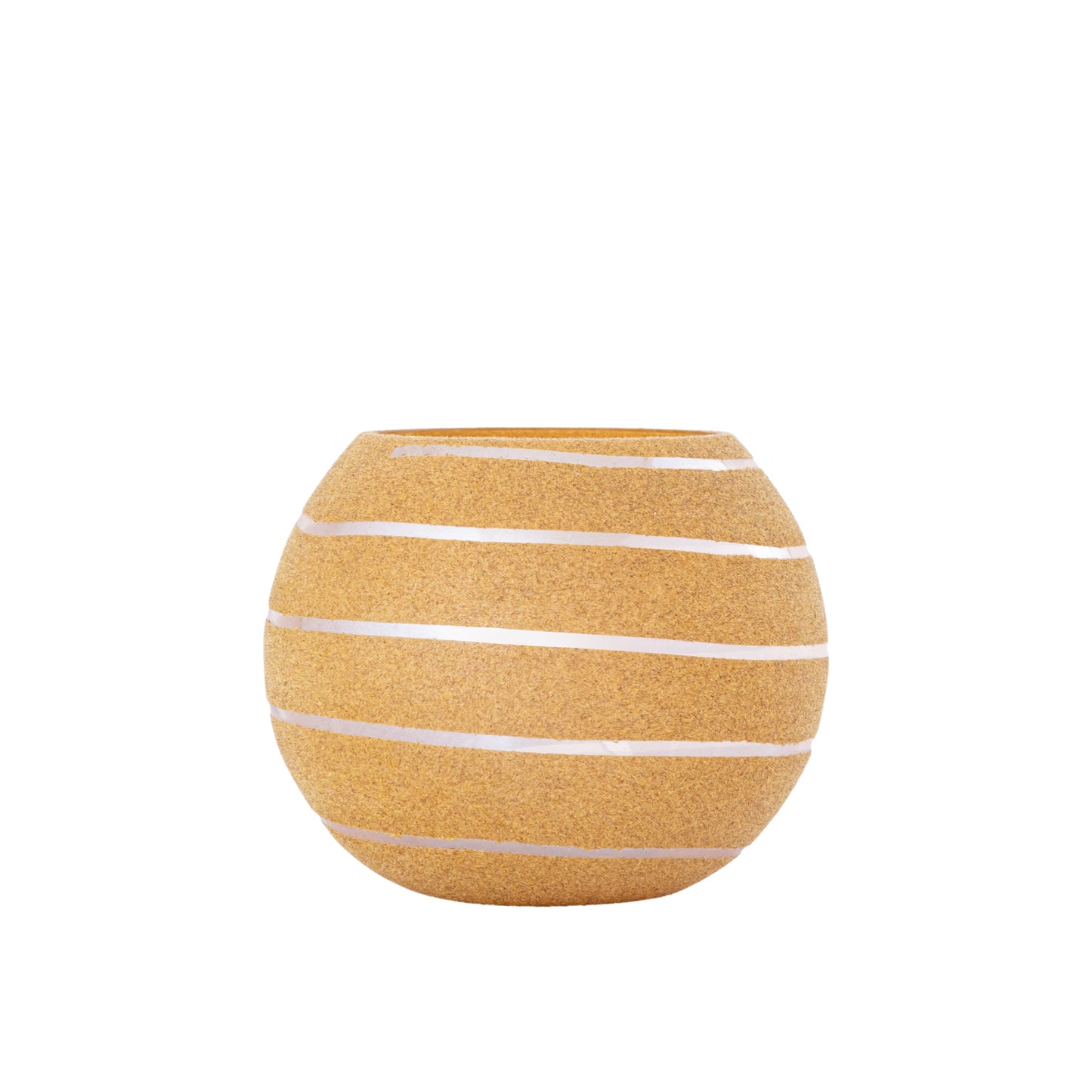 Numair Geel Rond Glazen Windlicht Flocked Set van 6 - 6 Sets 11x12x12 cm