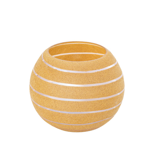 Numair Geel Rond Glazen Windlicht Flocked Set van 4 Stuks - 4 Sets 15x18x18 cm