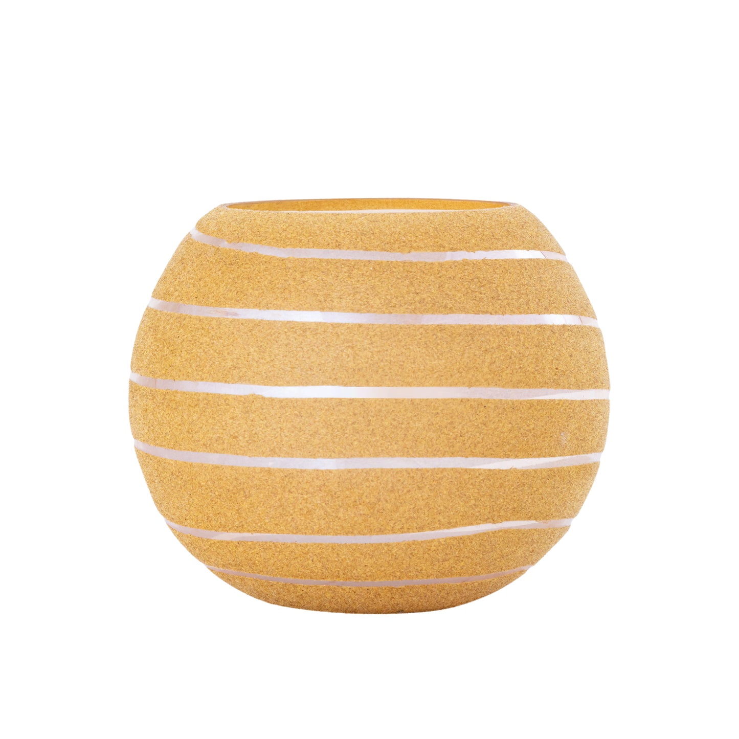 Numair Geel Rond Glazen Windlicht Flocked Set van 4 Stuks - 4 Sets 15x18x18 cm